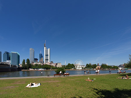 Skyline von Frankfurt mit Sachsenhausener Ufer - Hessen (Frankfurt am Main)